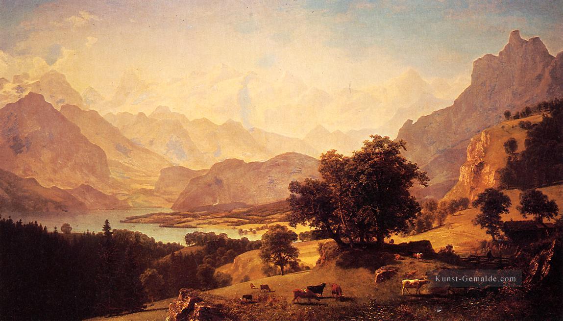 Berner Alpen wie gesehen in der Nähe von Kusmach Albert Bierstadt Ölgemälde